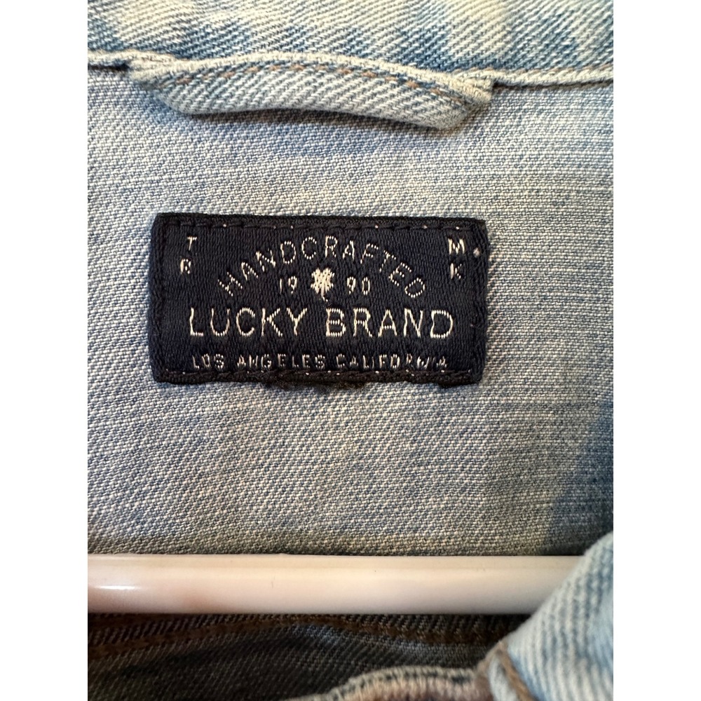 Lucky Brand Handcrafted 1990 Denim Trucker Jacket Light Wash Blue Mens Medium - Picture 2 of 14